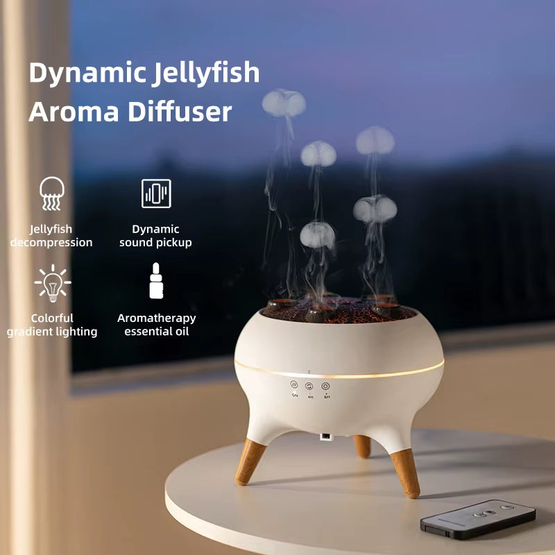 Dynamic Jellyfish Air Humidifier 250Ml Essential Oil Diffuser Remote Control Bedroom Humidifier with 7 Colorful Night Lights